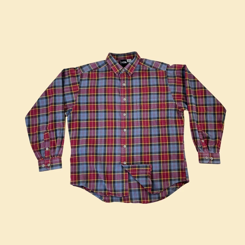 90s flannel by The North Face, size M, vintage 1990s red/blue plaid button down - Image 1 of 4