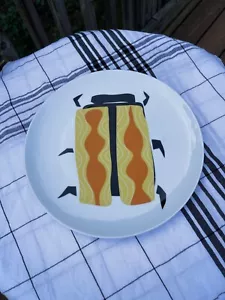 crate and barrel dinner plate yellow and orange beetle bug designer Jane Dixon - Picture 1 of 2