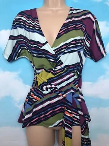 MONSOON 8 BNWOT ‘Rhea’ Multi Coloured Printed Stretch Wrap top - Picture 1 of 10