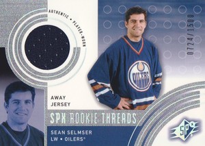 2001-02 SPx Hockey #139A Sean Selmser RC Away Jersey 0724/1500