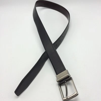 Perry Ellis Reversible Mens Brown & Black Leather Dress Belt 32 Silver Buckle - Image 1 of 4