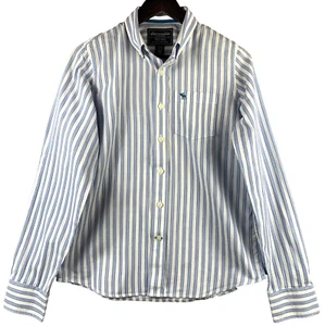 ABERCROMBIE Button Down Shirt Youth Size Extra Large Blue White Striped Classic - Picture 1 of 16
