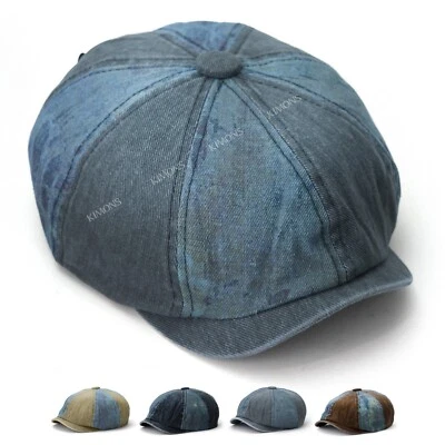 KIMONS Cotton Denim Cabbie Newsboy Gatsby Cap Mens Ivy Hat Golf Driving Summer Flat DI