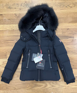 Moncler Grenoble Girls Black Lamoura Puffer Coat Size 5 Fur Hood New with Tags