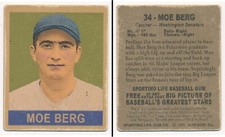 Sporting Life Bubble Gum Series -#34 Moe Berg, Washington Senators, A.L. Legend!