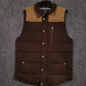 United By Blue Puffer Vest Mens Large Down Feather Wool Brown Snap Zip Up - Picture 1 of 10