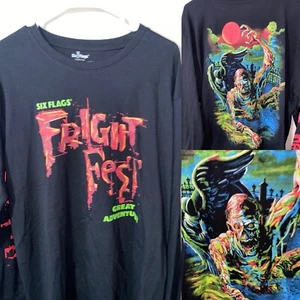 Six Flags Fright Fest Long Sleeve T-shirt Xl Black Great Adventure Zombie New - Picture 1 of 8