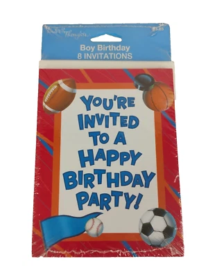 Vintage NOS Tender Thoughts Boy Birthday Invitations Sports Theme Party - Image 1 of 2