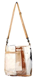 Myra Cowhide Hair On Hide Leather Shoulder Bag Purse Large Black White Brown - Picture 1 of 19