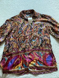 Zara Women Paisley 3/4 Sleeve Button-Up Multicolor Size XS - Picture 1 of 8