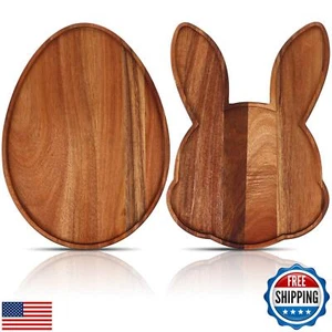 2 Pcs Easter Charcuterie Boards Beech Wooden Trays Serving Platters Bunny Egg - Picture 1 of 5