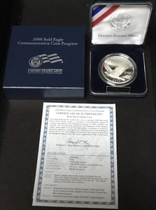 2008 BALD EAGLE COMMEMORATIVE SILVER DOLLAR PROOF WITH COA - Picture 1 of 5