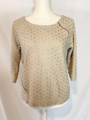 Camisa Top The Limited Para Mujer Tejida Talla S Beige Dorado Lunares Cuello Barco Cremallera  Foto 1 de 4