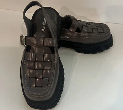 Mocasines JEFFREY CAMPBELL Gris Plataforma Puntera Cuadrada Tacón Bloque Tejido Eslinga Trasera 5 Foto 1 de 4