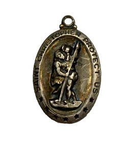 VTG SAINT CHRISTOPHER PROTECT US Sterling Silver PPC Catholic Medallion Pendant - Picture 1 of 4