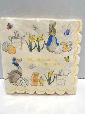 New Sealed Beatrix Potter Peter Rabbit Yellow Scalloped Paper Napkin 2 Set 20 Pc - Image 1 of 3