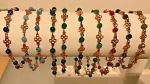 Stone Bead & RGP Four Leaf Clover Rosary Bracelets with Rose Gold Plated Clasps - Picture 1 of 12