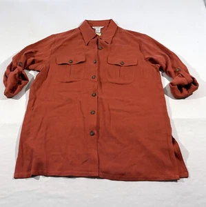 ANNA AND FRANK Shirt Womens Red Button Up Blouse Top Short Sleeve Silk Sz M NWT - Picture 1 of 13