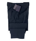 Prada Milano Dark Navy Pure Wool Flat Front Womens Trouser Size 46 Eu Nwt