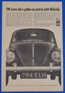 1964 MOLYSLIP OIL ADDITIVE IMPROVES GAS MILAGE VOLKSWAGEN BUG ORIGINAL PRINT AD - Picture 1 of 1