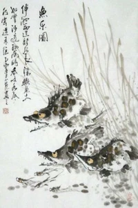 Drei glückliche Fische / Aquarell von Wang Xiao Long - Bild 1 von 1
