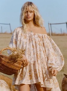 Spell & The Gypsy Collective Meadowland Linen Tunic Dress Floral Boho Sz M - Picture 1 of 16