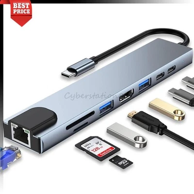 USB-C Hub 8-IN-1 Adapter 4K HDMI USB 3.0 LAN RJ45 Ethernet Micro SD Kartenleser - Bild 1 von 4