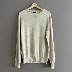 J. Suéter Crew Para Hombre Lana Lino Mezcla Alpaca Manga Larga Cuello Redondo Avena Talla L - Imagen 1 de 11