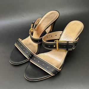 Salvatore Ferragamo Florence Metallic/Schwarz Slipper Absätze Schnalle Sandalen 7,5 - Bild 1 von 19
