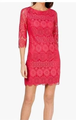 Jessica Howard Womens Lace Party Shift Sheath ¾ Sleeve Dress Hot Pink Size 18 - Image 1 of 4