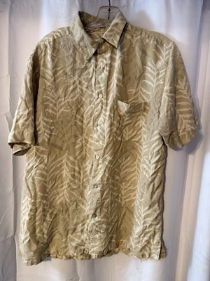 Alfani Mens Hawaiian Shirt Beige Floral Medium Silk Short Sleeve Collar Button - Image 1 of 2