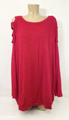 NWT Cato Red Shirt Plus 18w 20w 60” Scoop Neck Long Open Sleeve Blouse Top - Image 1 of 4