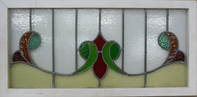 LARGE PRETTY TRANSOM  OLD ENGLISH LEADED STAINED GLASS WINDOW 35.25" X 17.25" - Image 1 of 3