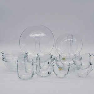 Vintage Arcoroc France Classique Clear Solid Dinnerware Set 22-Pcs - Picture 1 of 9