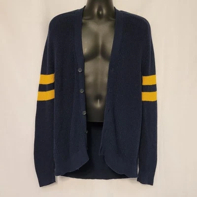 Express Men's Navy Blue Knit Button Up Cardigan Sweater Varsity Preppy Size L - Image 1 of 4