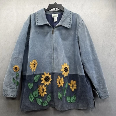 Abrigo The Quacker Factory Gamuza Cuero Apliques Girasoles Forrado Chaqueta Talla 3X Foto 1 de 4