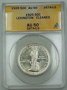 1925 Lexington Commem Silver Half Dollar ANACS AU-50 Details Cleaned (Better) - Picture 1 of 2