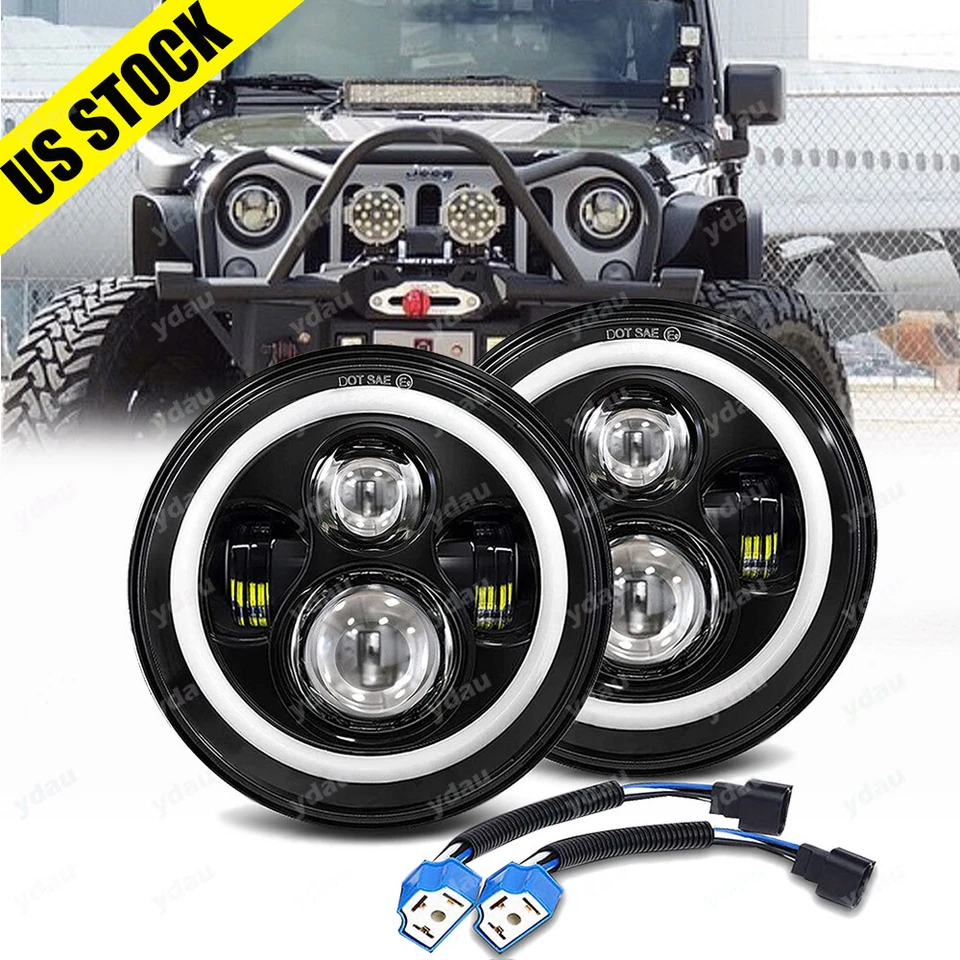 Par de faros LED redondos de 7 pulgadas ojos de ángulo halo para Jeep Wrangler JK CJ TJ LJ Foto 1 de 4