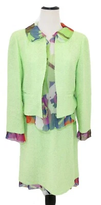 CHANEL Vintage 2000 Primavera Verde Lima Estampado Gasa Ribete Falda Chaqueta Conjunto 38 40 Foto 1 de 4