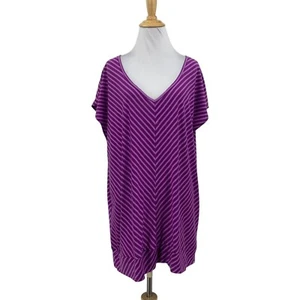 Eddie Bauer Top Women XXL 2XL Purple Chevron Travex V Neck Breathable Cap Sleeve - Picture 1 of 15