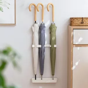 Wall Mounted Umbrella Rack Stand with Hooks Umbrella Holder with Water Tray - Picture 1 of 6