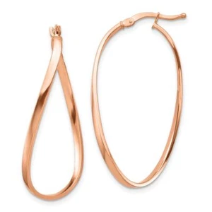 Pendientes aro mediano ovalados ondulados de oro rosa macizo de 14k de 2 mm - Imagen 1 de 6