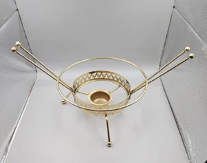 Vintage Mid-Century Atomic Gold Brass Metal Chafing Dish Holder Warming Stand - Picture 1 of 16