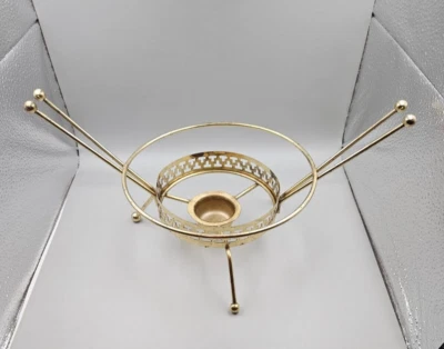 Vintage Mid-Century Atomic Gold Brass Metal Chafing Dish Holder Warming Stand - Image 1 of 4