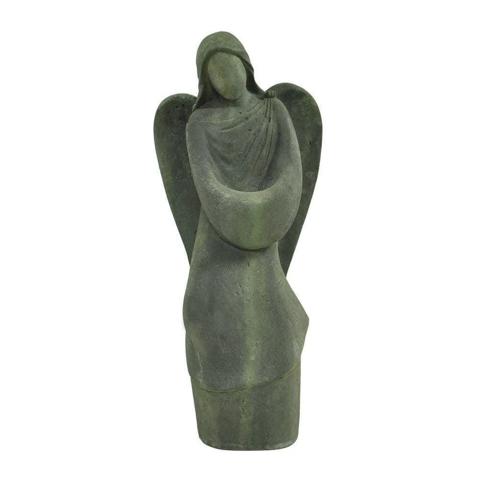 MPG Garden Statues 7.5"x24" Cast Stone Angel Bird Feeder Outdoor Rustic Gray - Image 1 of 4