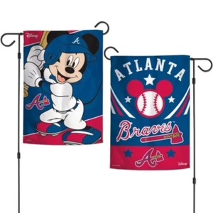 ATLANTA BRAVES MICKEY MOUSE DISNEY 12"X18" 2-SIDED GARDEN FLAG NEW WINCRAFT - Picture 1 of 1