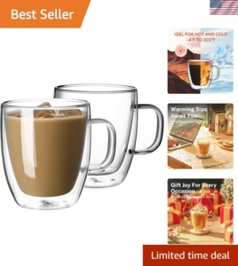 Durable Double Wall Clear Coffee Mugs - Insulated Set for Hot & Cold Drinks - Picture 1 of 10