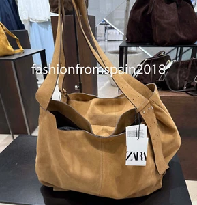 ZARA NEW WOMAN MAXI OVERSIZED SPLIT SUEDE BUCKET BAG SAND BROWN 6075/510/718 - Picture 1 of 4