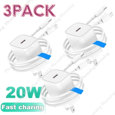 3 PACK 20W USB C Fast Wall Charger PD Power Adapter For iPhone 14/13/12/11 iPad - Image 1 of 4