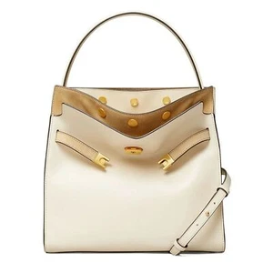 Tory Burch Lee Radziwill Cream Suede Leather Large Double Shoulder Bag - Picture 1 of 16